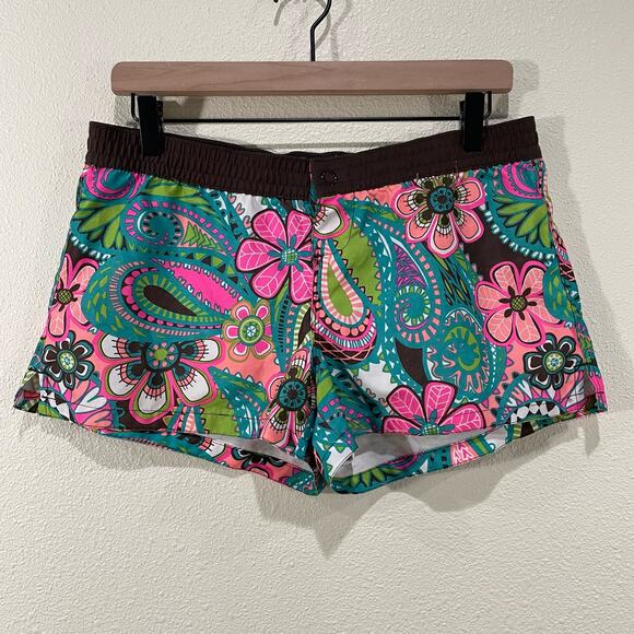 Old Navy Y2K Neon Floral Paisley Beach Pool Shorts Coconut Girl Retro Surfer S - Picture 1 of 7